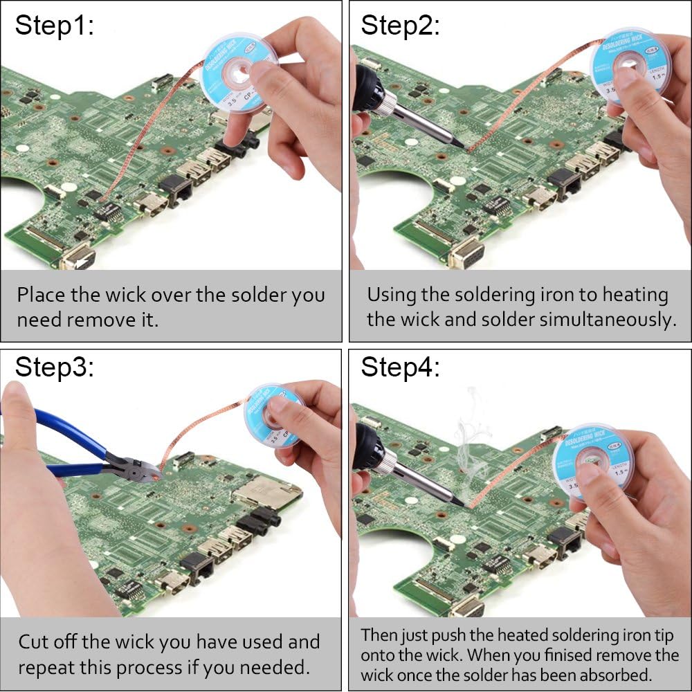 MOGAOPI Desoldering Wick, Desoldering Pump, Solder Sucker, Solder Wick, 2pcs Solder Braid (2.5mm Width, 1.5m Length) Solder Wire, Replacement Tip, Desoldering Vacuum Pump Solder Removal Tool-5