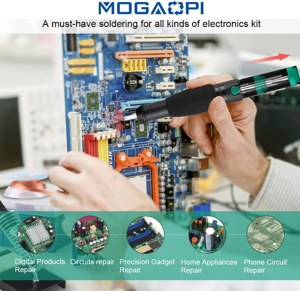 MOGAOPI Desoldering Wick, Desoldering Pump, Solder Sucker, Solder Wick, 2pcs Solder Braid (2.5mm Width, 1.5m Length) Solder Wire, Replacement Tip, Desoldering Vacuum Pump Solder Removal Tool-6
