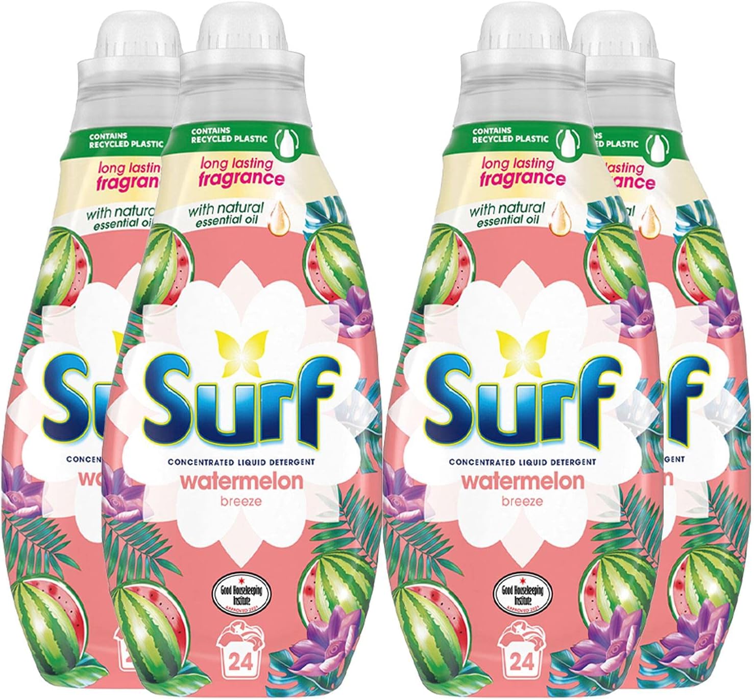 4 pack of Surf Watermelon Breeze Concentrated Liquid Detergent 648ml, 24 washes with Long Lasting Fragrance and Natural Essential Oil, For Burst of Uplifting Fragrance-0