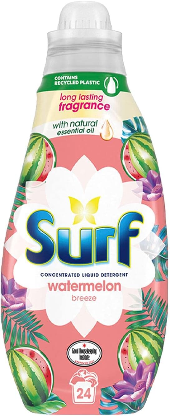 4 pack of Surf Watermelon Breeze Concentrated Liquid Detergent 648ml, 24 washes with Long Lasting Fragrance and Natural Essential Oil, For Burst of Uplifting Fragrance-1