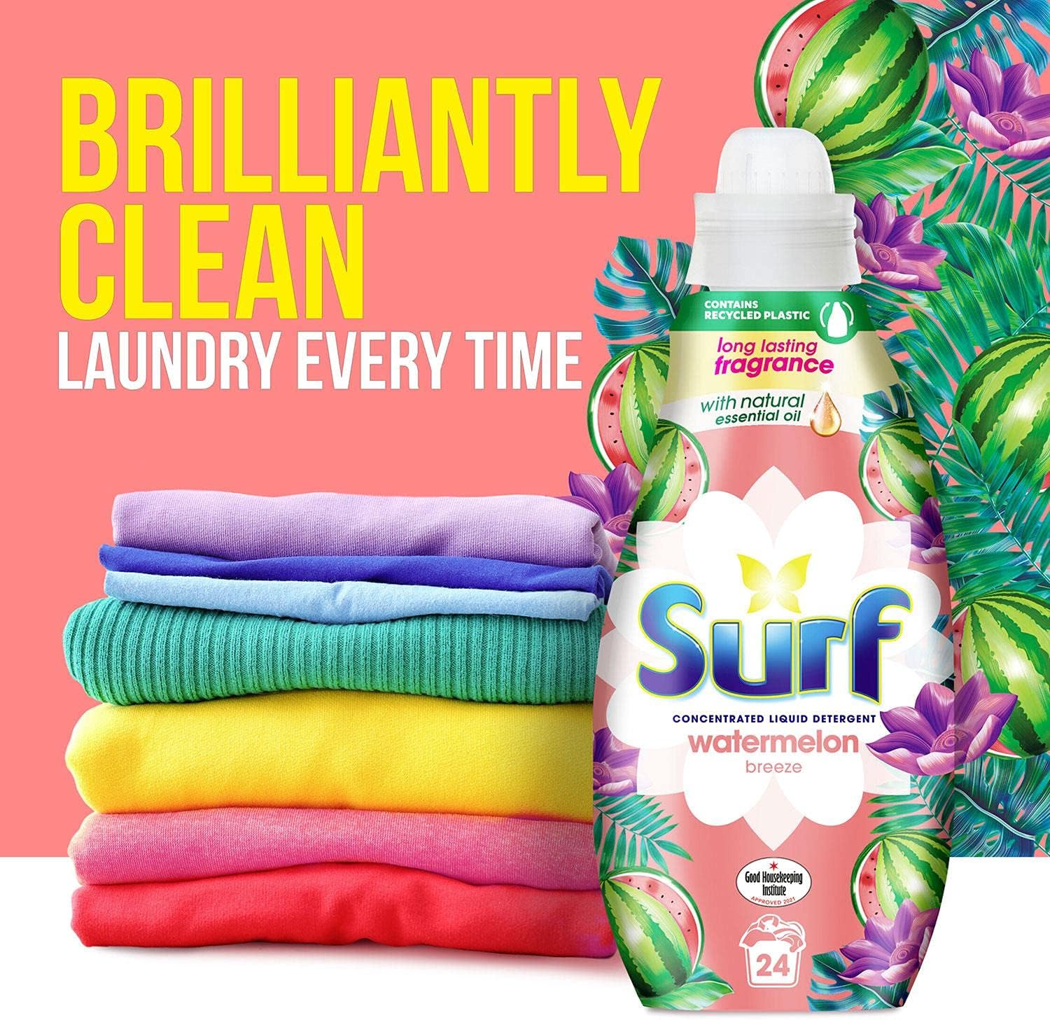 4 pack of Surf Watermelon Breeze Concentrated Liquid Detergent 648ml, 24 washes with Long Lasting Fragrance and Natural Essential Oil, For Burst of Uplifting Fragrance-6