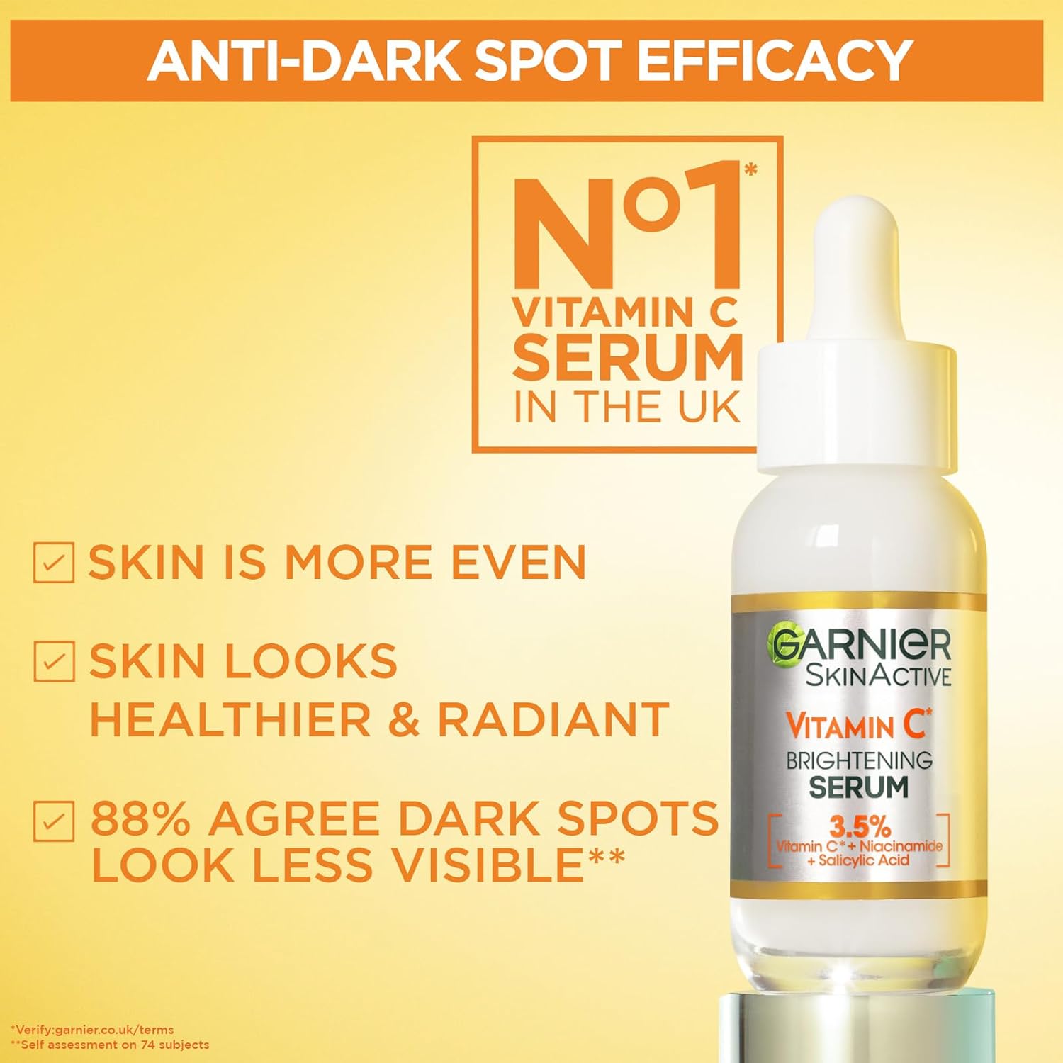 Garnier Vitamin C Serum for Face, Anti-Dark Spots & Brightening Serum, 3.5% Vitamin C, Niacinamide, Salicylic Acid & Lemon Extract- 30Ml , Pack of 1, bottle packaging may vary-1