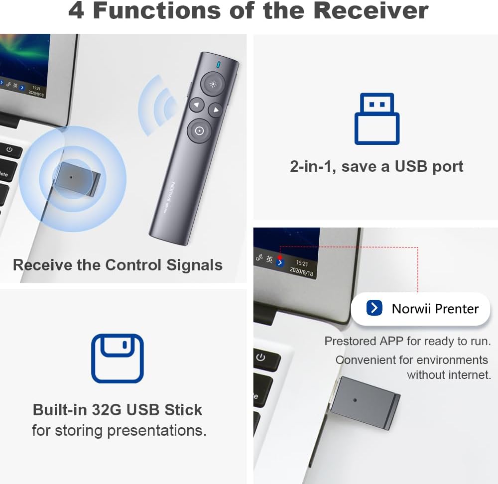 NORWII N95s Pro Highlighting Presentation Remote Rechargeable with Memory, Digital Pointer Presentaion and Air Mouse Presenter Pointer, Supports Magnify Timer LED LCD TV Screen-5