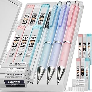 Nicpro 3PCS Pastel Mechanical Pencil Set, 0.7 mm Clutch Propelling Cute Pencil with 6 Tubes HB Lead Refills, 3PCS Eraser & 9PCS Eraser Refill for Student Writing, Drafting, Sketching -Come with Case