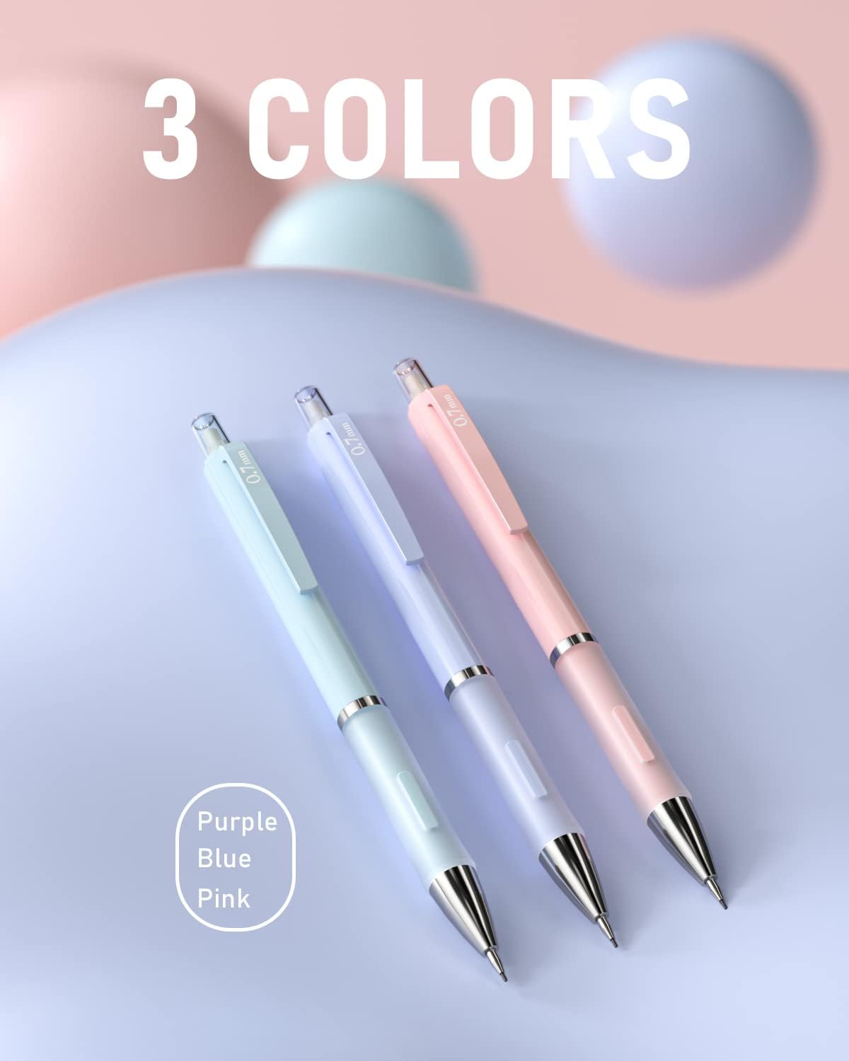 Nicpro 3PCS Pastel Mechanical Pencil Set, 0.7 mm Clutch Propelling Cute Pencil with 6 Tubes HB Lead Refills, 3PCS Eraser & 9PCS Eraser Refill for Student Writing, Drafting, Sketching -Come with Case-1