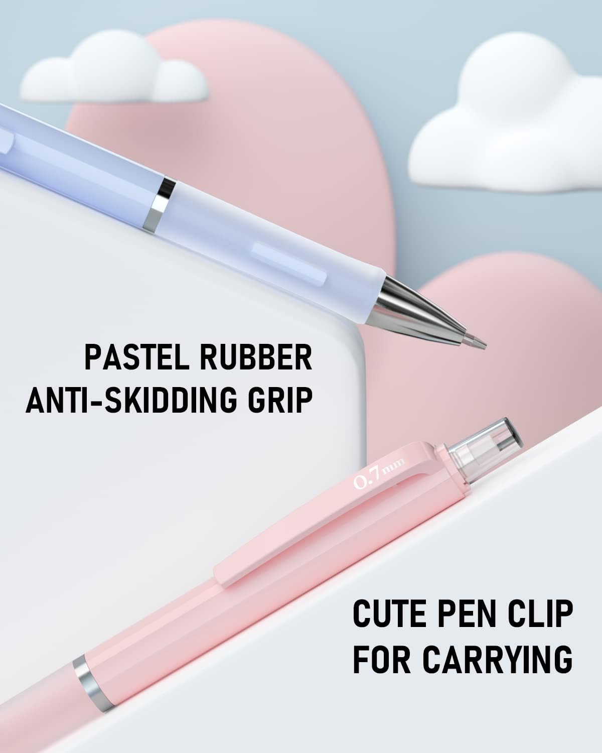 Nicpro 3PCS Pastel Mechanical Pencil Set, 0.7 mm Clutch Propelling Cute Pencil with 6 Tubes HB Lead Refills, 3PCS Eraser & 9PCS Eraser Refill for Student Writing, Drafting, Sketching -Come with Case-2