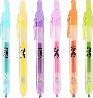 Mr. Pen- Retractable Highlighters, 6 Pack, Pastel Colors, Chisel Tip, No Smear Click Highlighter, Bible Journaling Highlighter, Highlighter Markers Retractable, Highlighter Pens, Mild Highlighters