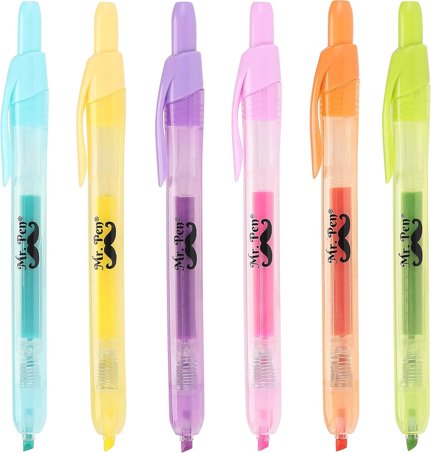 Mr. Pen- Retractable Highlighters, 6 Pack, Pastel Colors, Chisel Tip, No Smear Click Highlighter, Bible Journaling Highlighter, Highlighter Markers Retractable, Highlighter Pens, Mild Highlighters-0