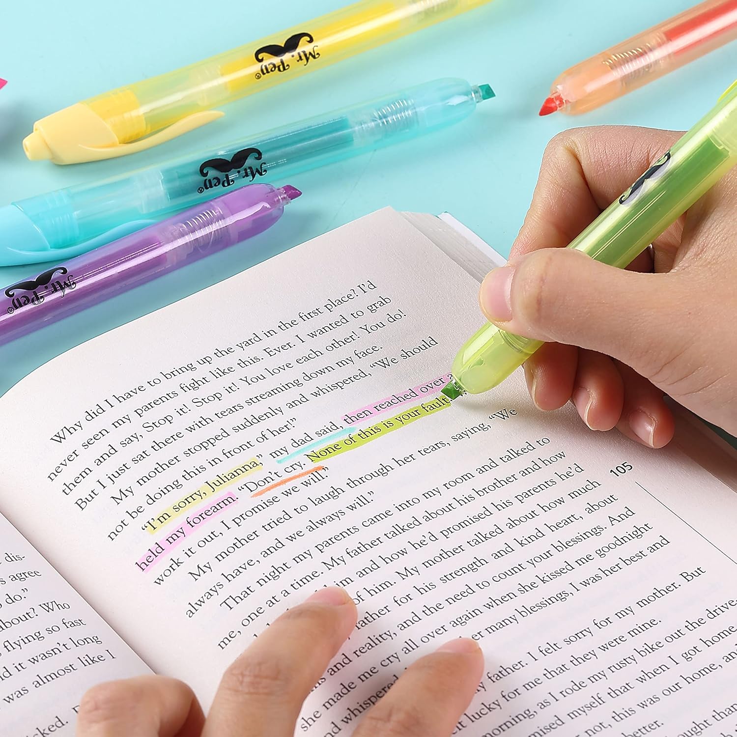 Mr. Pen- Retractable Highlighters, 6 Pack, Pastel Colors, Chisel Tip, No Smear Click Highlighter, Bible Journaling Highlighter, Highlighter Markers Retractable, Highlighter Pens, Mild Highlighters-6