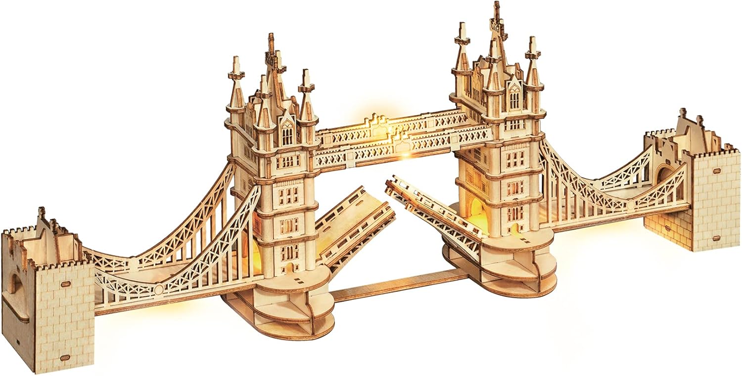 ROBOTIME Tower Bridge Wooden Model Kits for Adult 3D Puzzle to Build Your Own Laser Cut Jigsaw Building Construction Crafts Kits-0