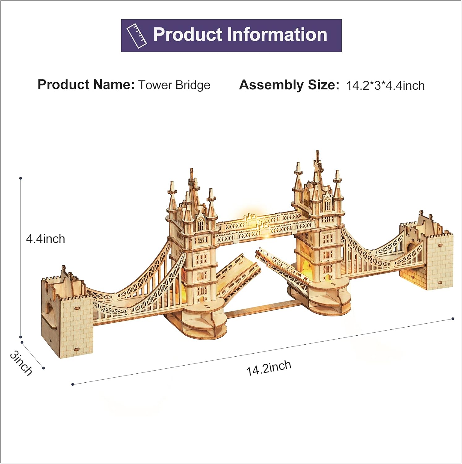 ROBOTIME Tower Bridge Wooden Model Kits for Adult 3D Puzzle to Build Your Own Laser Cut Jigsaw Building Construction Crafts Kits-2