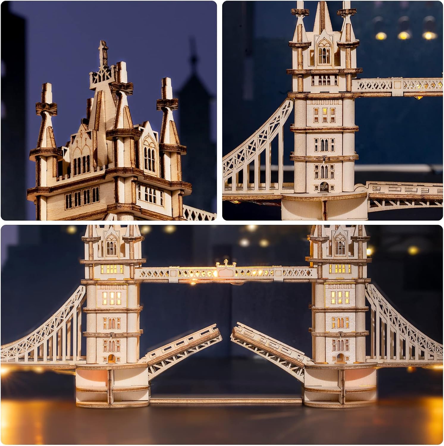 ROBOTIME Tower Bridge Wooden Model Kits for Adult 3D Puzzle to Build Your Own Laser Cut Jigsaw Building Construction Crafts Kits-4