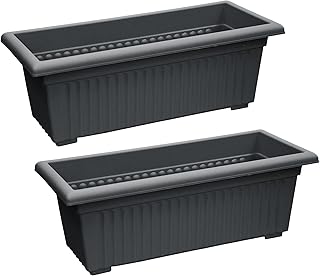 simpahome Grecian Style Pillar Design Plastic Trough Planter Pots - BLACK, Set of 2 Pots - 26cm (H) x 30cm (W) x 70cm (L) - Suitable for Indoor or Outdoor Use.