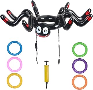 ZERHOK Inflatable Spider Hat, Halloween Spider Toss Toy Spider Feet Target Game with 6pcs Colourful Throwing Rings for Kids Adults Indoor Outdoor Garden Game Gift Party Supplies