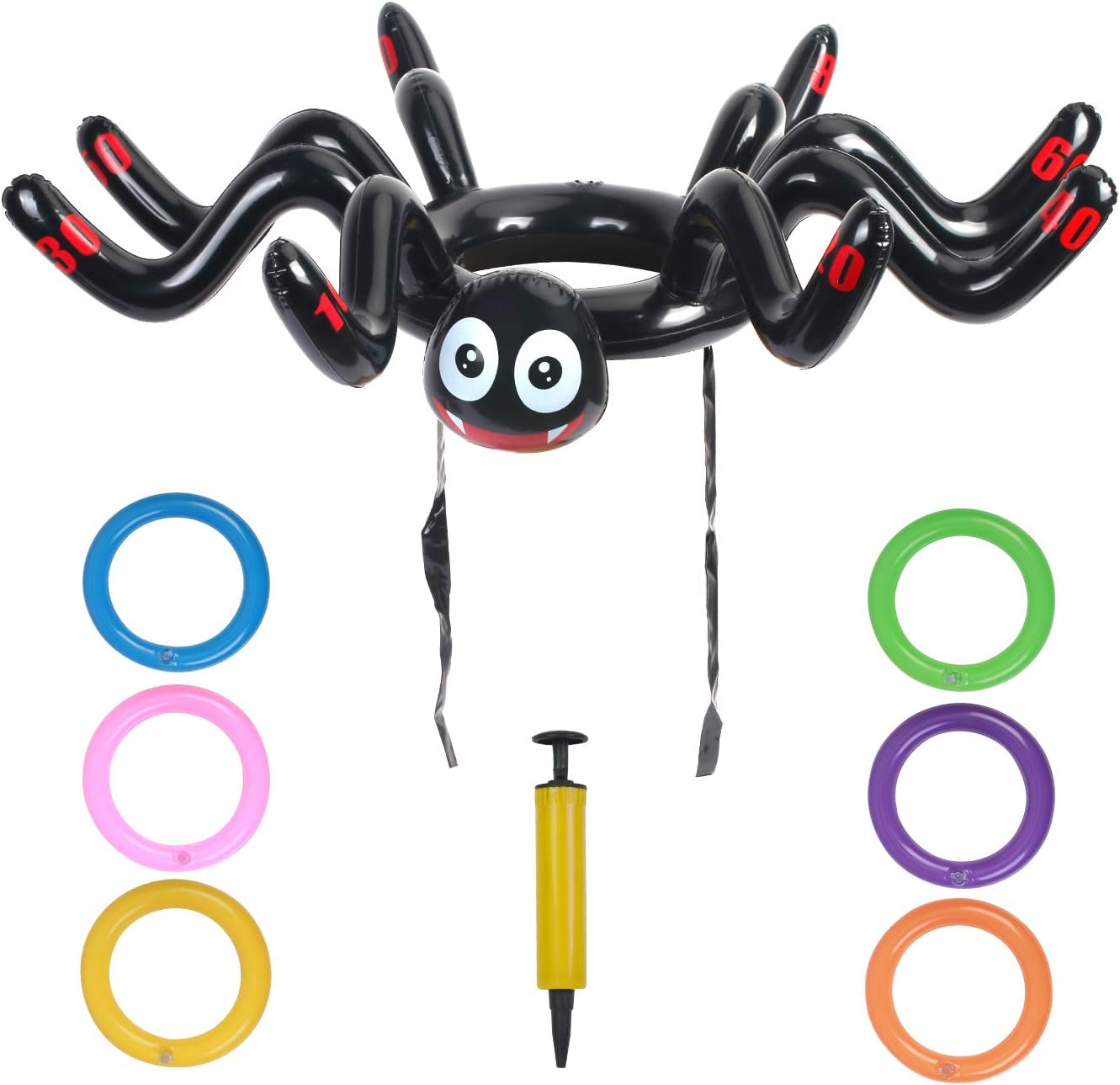 ZERHOK Inflatable Spider Hat, Halloween Spider Toss Toy Spider Feet Target Game with 6pcs Colourful Throwing Rings for Kids Adults Indoor Outdoor Garden Game Gift Party Supplies-0