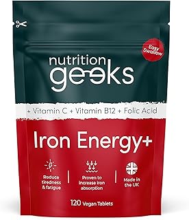 Iron Tablets High Strength Tablets with Vitamin C, B12 & Folic Acid - 120 Vegan Supplements for Women and Men - 14mg Iron Vitamin for Enhanced Energy Support & Increased Absorption | UK