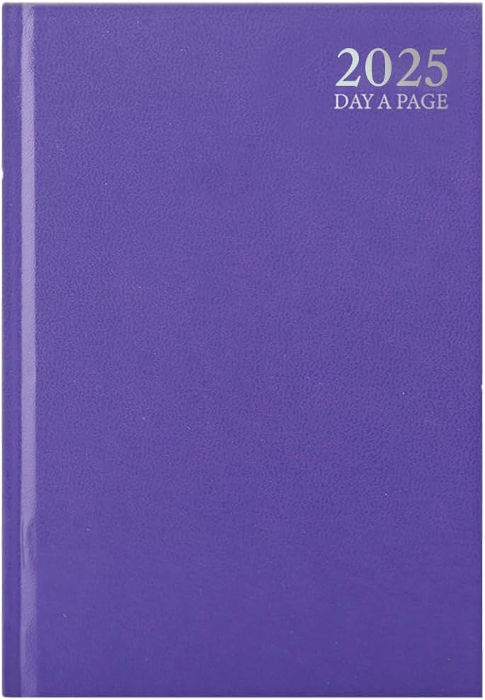 1ABOVE 2025 Premium Quality A5 Day to Page Diary | Pastel colour Hardback Casebound Cover & Ribbon Marker DAP Year Planner for Business, Office, Home, Appointments (PURPLE)-0