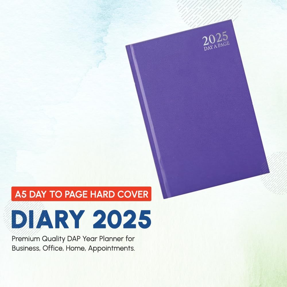 1ABOVE 2025 Premium Quality A5 Day to Page Diary | Pastel colour Hardback Casebound Cover & Ribbon Marker DAP Year Planner for Business, Office, Home, Appointments (PURPLE)-3