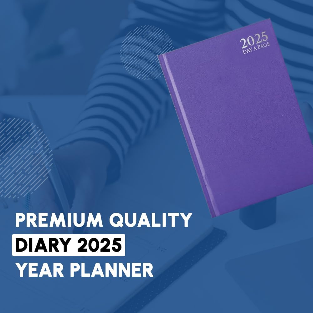 1ABOVE 2025 Premium Quality A5 Day to Page Diary | Pastel colour Hardback Casebound Cover & Ribbon Marker DAP Year Planner for Business, Office, Home, Appointments (PURPLE)-4