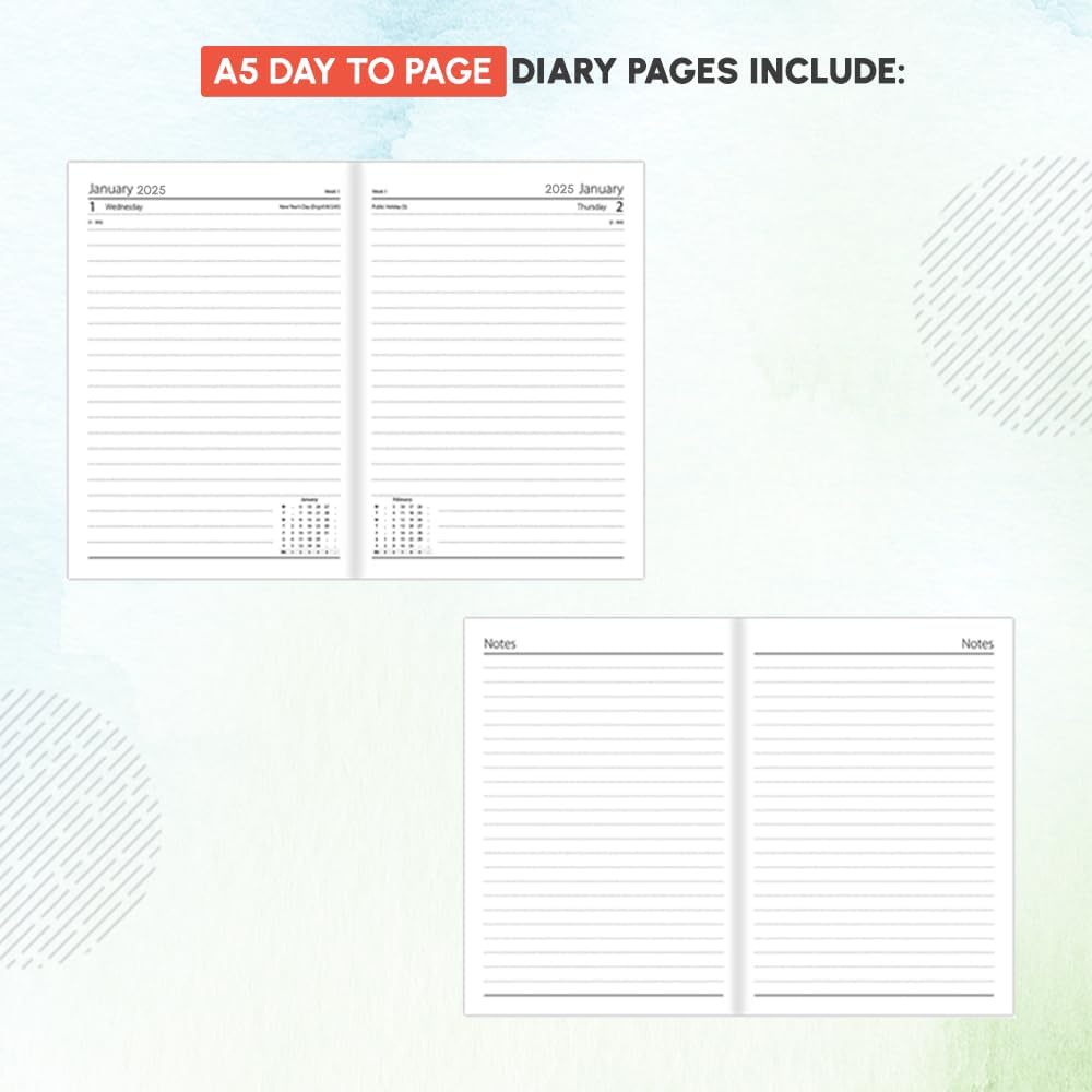 1ABOVE 2025 Premium Quality A5 Day to Page Diary | Pastel colour Hardback Casebound Cover & Ribbon Marker DAP Year Planner for Business, Office, Home, Appointments (PURPLE)-6