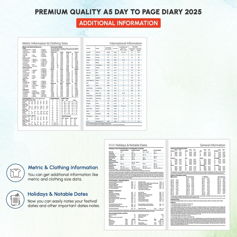 1ABOVE 2025 Premium Quality A5 Day to Page Diary | Pastel colour Hardback Casebound Cover & Ribbon Marker DAP Year Planner for Business, Office, Home, Appointments (PURPLE)-7