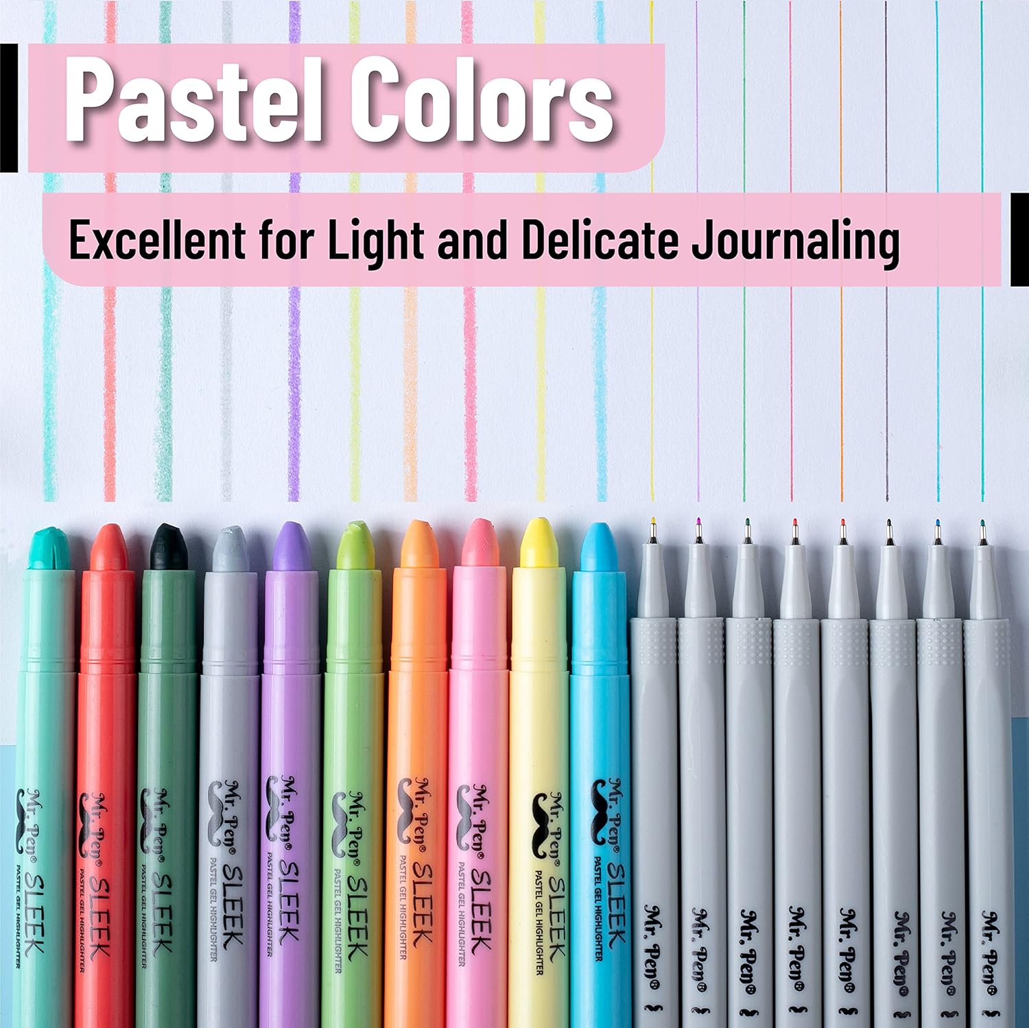 Mr. Pen- Bible Gel Highlighters and Fineliner Pens No Bleed, Pastel Colors, 18 Pcs, Bible Journaling Kit, Bible Highlighters and Pens No Bleed, Bible Pens, Gel Highlighters, No Bleed Highlighters.-2