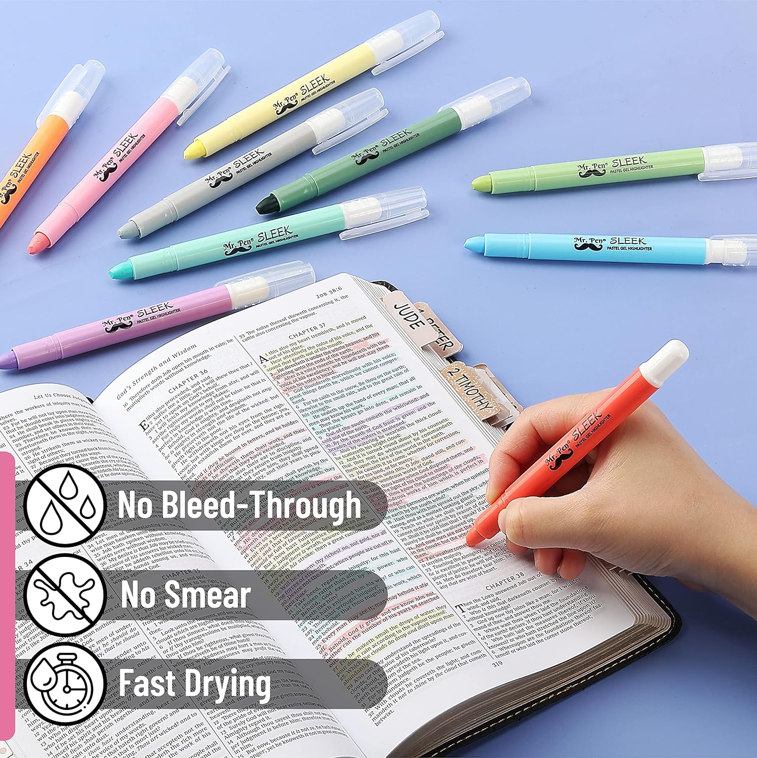 Mr. Pen- Bible Gel Highlighters and Fineliner Pens No Bleed, Pastel Colors, 18 Pcs, Bible Journaling Kit, Bible Highlighters and Pens No Bleed, Bible Pens, Gel Highlighters, No Bleed Highlighters.-3