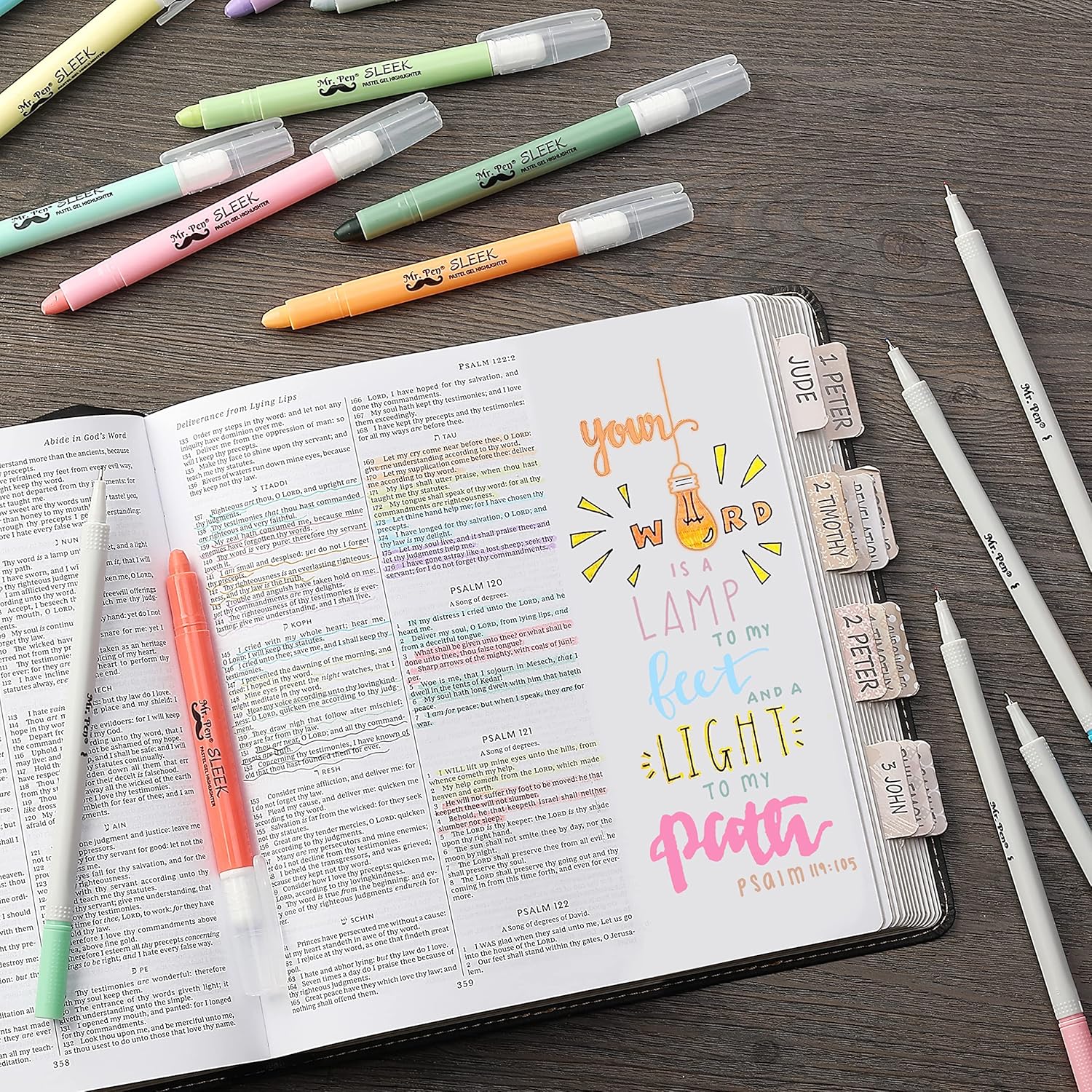 Mr. Pen- Bible Gel Highlighters and Fineliner Pens No Bleed, Pastel Colors, 18 Pcs, Bible Journaling Kit, Bible Highlighters and Pens No Bleed, Bible Pens, Gel Highlighters, No Bleed Highlighters.-5