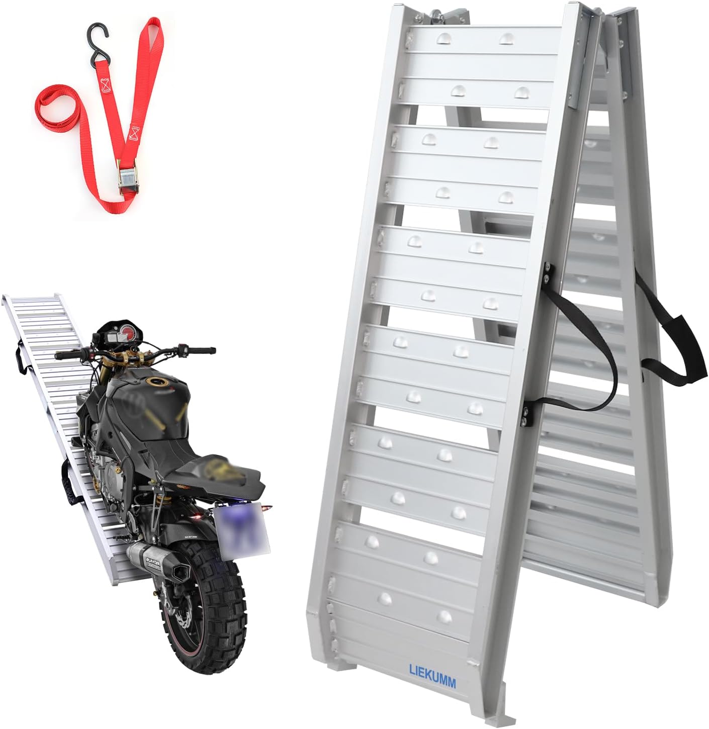 LIEKUMM Motorbike Loading Ramp, 182.5cm Aluminum Loading Ramp for Van, ATV Truck Scooter Quad Lawn Mower, 250kg Capacity Motorcycle Loading Ramp, Silver-0