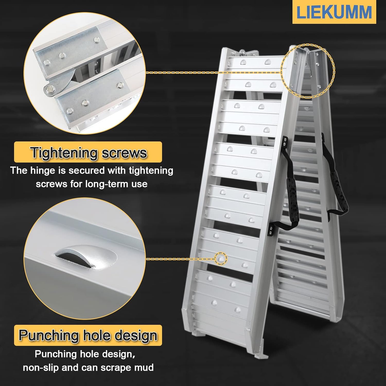 LIEKUMM Motorbike Loading Ramp, 182.5cm Aluminum Loading Ramp for Van, ATV Truck Scooter Quad Lawn Mower, 250kg Capacity Motorcycle Loading Ramp, Silver-3