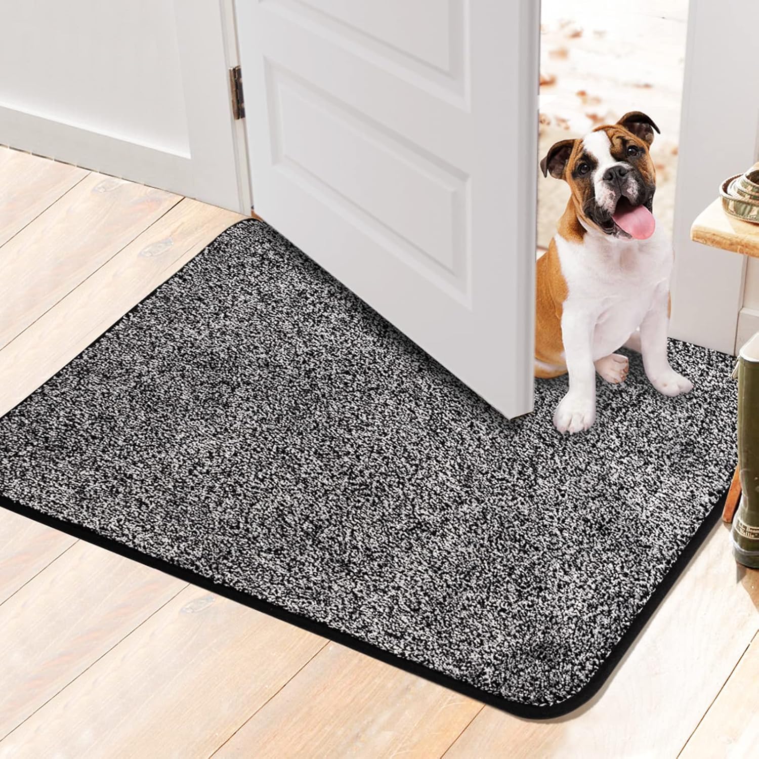 Walensee Indoor Doormat, Front Door Mat for Entrance (50x80cm Grey-Black) Machine Washable Entryway Rug Non Slip Dirt Trapper Door Rugs Absorbent Low Profile Shoes Scraper Inside Floor Mats for Entry-0