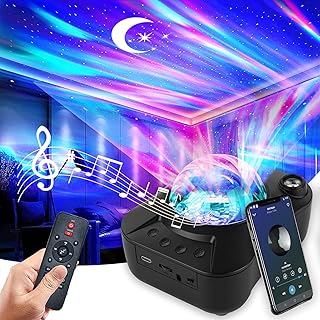 DENGBABA Aurora Star Projector LED Galaxy Night Light with White Noise,Sound Sensor,Bluetooth Speaker,Timer Setting, Moon Lamp Bedroom,Game Room,Theater,Ceiling,Party Decoration, Black