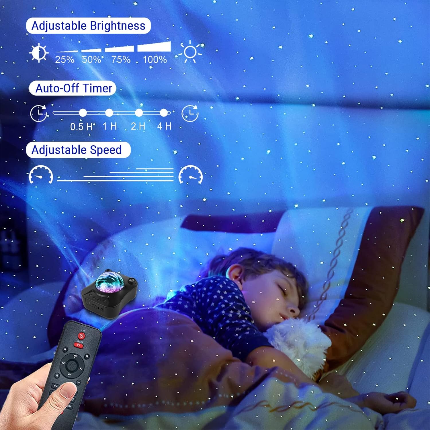 DENGBABA Aurora Star Projector LED Galaxy Night Light with White Noise,Sound Sensor,Bluetooth Speaker,Timer Setting, Moon Lamp Bedroom,Game Room,Theater,Ceiling,Party Decoration, Black-4