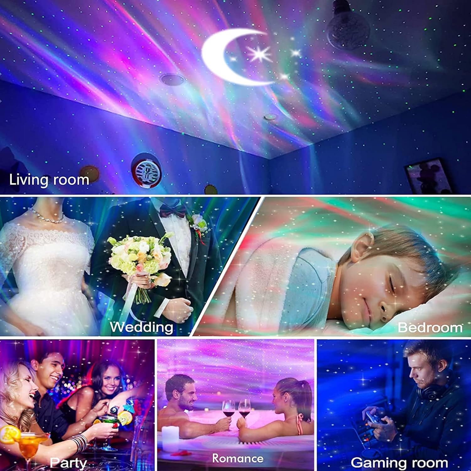 DENGBABA Aurora Star Projector LED Galaxy Night Light with White Noise,Sound Sensor,Bluetooth Speaker,Timer Setting, Moon Lamp Bedroom,Game Room,Theater,Ceiling,Party Decoration, Black-5