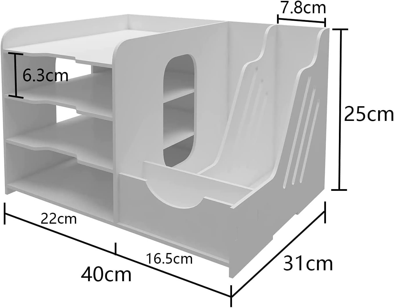 PUNCIA 4-Tier Office White Letter Tray Desk Tidy Organiser A4 File Rack Paper Sorter Storage with Vertical Horizontal All in One Supplies Storage Box Desktop Magazine File Holder-1