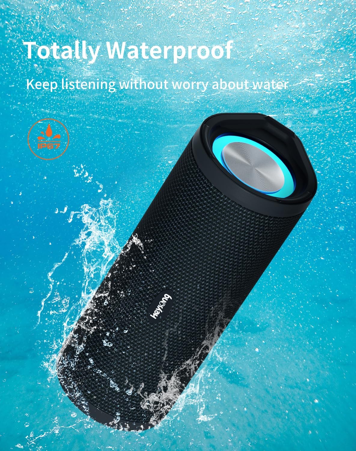 HEYSONG Portable Bluetooth Speaker, Waterproof Outdoor Speakers with LED Light, Enhanced Bass, IPX7 Floating, 40H Play, TF Card, True Wireless Stereo for Party, Shower, Biking, Gifts for Men-1