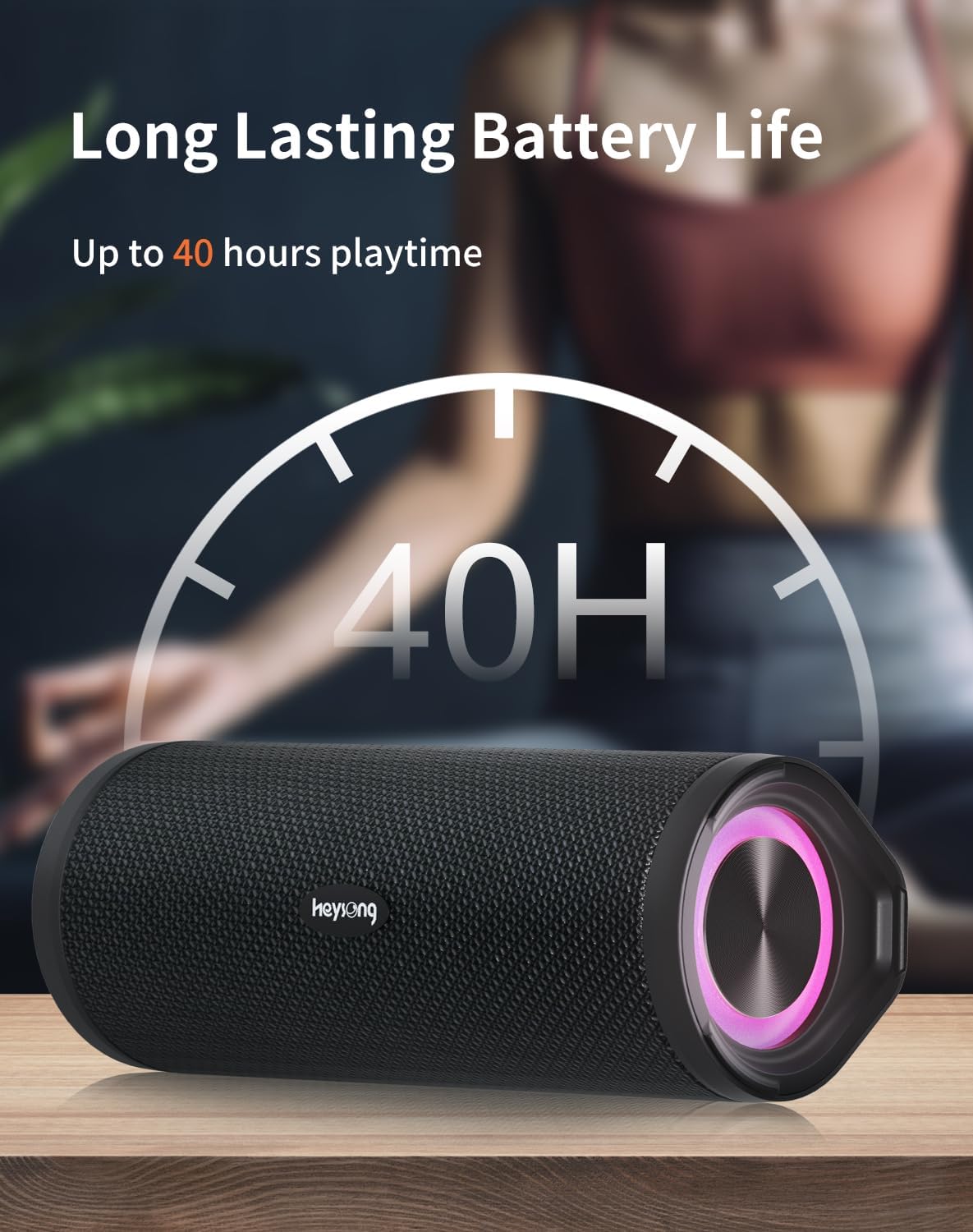 HEYSONG Portable Bluetooth Speaker, Waterproof Outdoor Speakers with LED Light, Enhanced Bass, IPX7 Floating, 40H Play, TF Card, True Wireless Stereo for Party, Shower, Biking, Gifts for Men-3