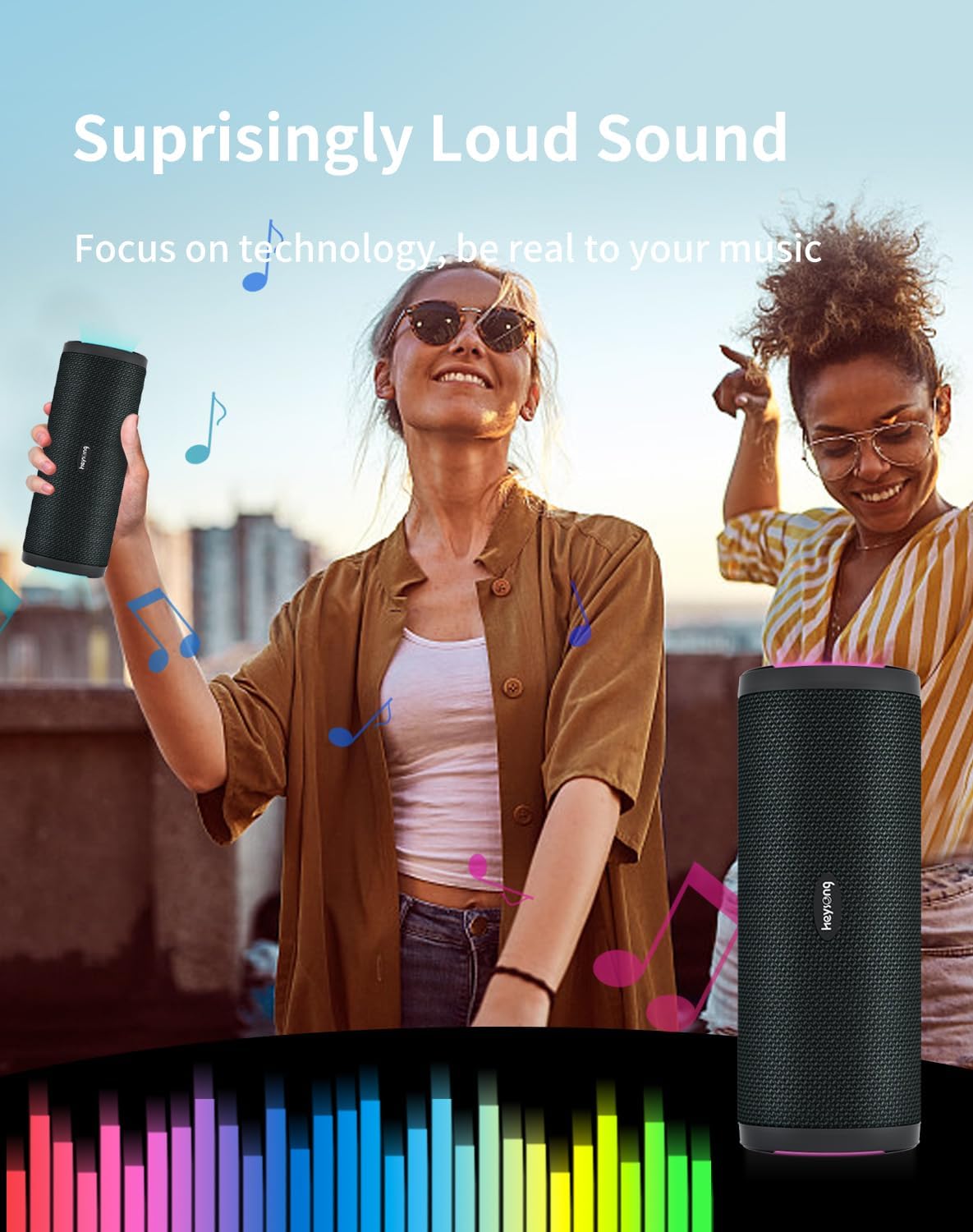 HEYSONG Portable Bluetooth Speaker, Waterproof Outdoor Speakers with LED Light, Enhanced Bass, IPX7 Floating, 40H Play, TF Card, True Wireless Stereo for Party, Shower, Biking, Gifts for Men-6