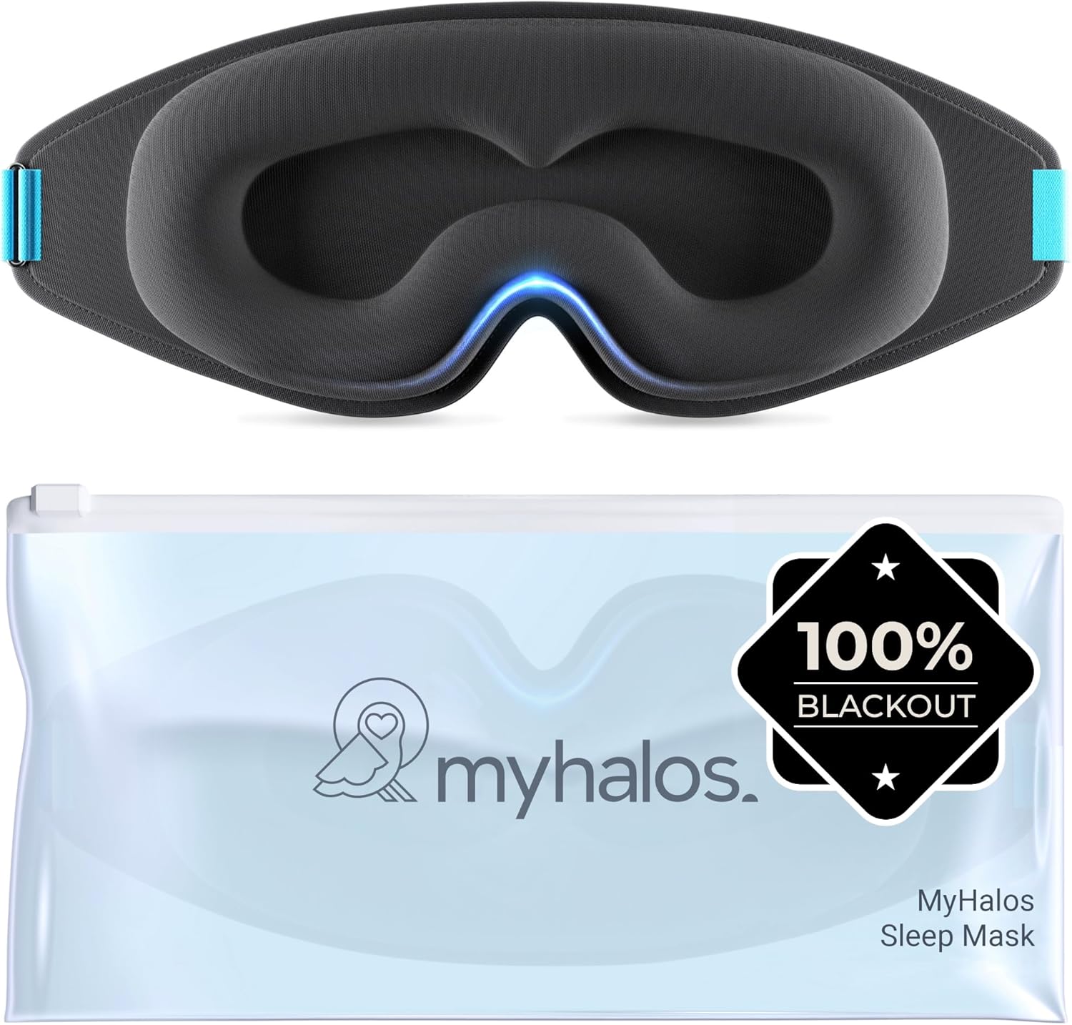 MyHalos 100% Blackout Sleep Masks for Women & Men - Zero Eye Pressure Eye Mask for Sleeping -Our Halo Sleep Mask Includes a Storage Pouch- Black Eye Mask for Travel or Blindfold-0