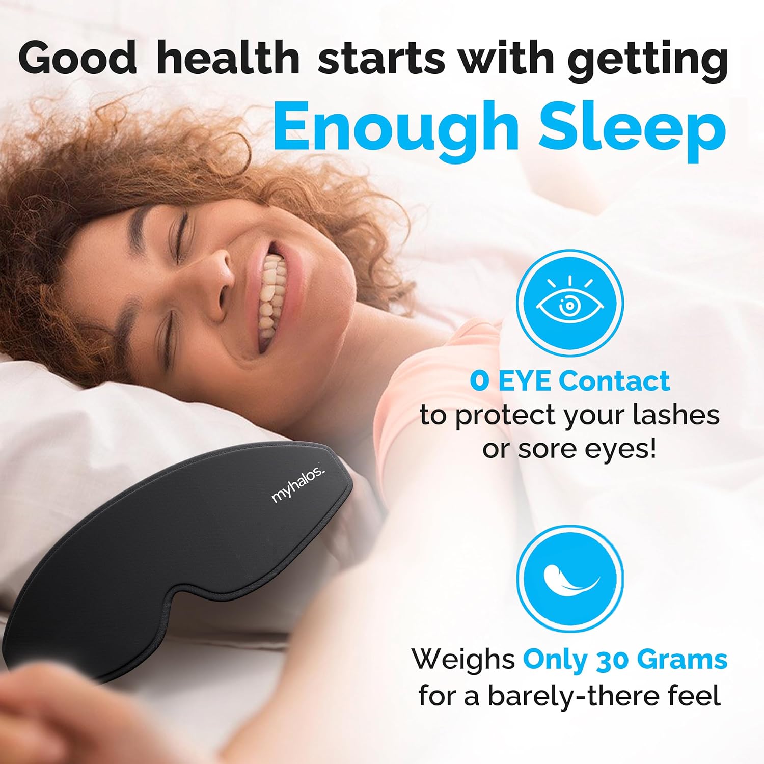 MyHalos 100% Blackout Sleep Masks for Women & Men - Zero Eye Pressure Eye Mask for Sleeping -Our Halo Sleep Mask Includes a Storage Pouch- Black Eye Mask for Travel or Blindfold-1