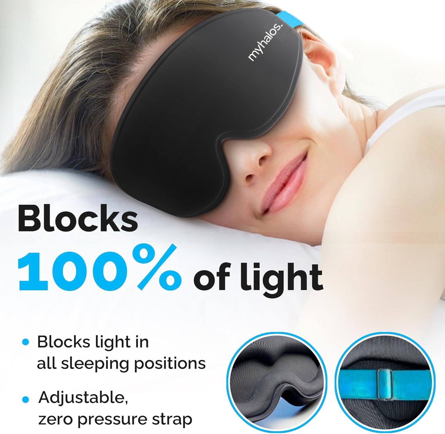 MyHalos 100% Blackout Sleep Masks for Women & Men - Zero Eye Pressure Eye Mask for Sleeping -Our Halo Sleep Mask Includes a Storage Pouch- Black Eye Mask for Travel or Blindfold-2