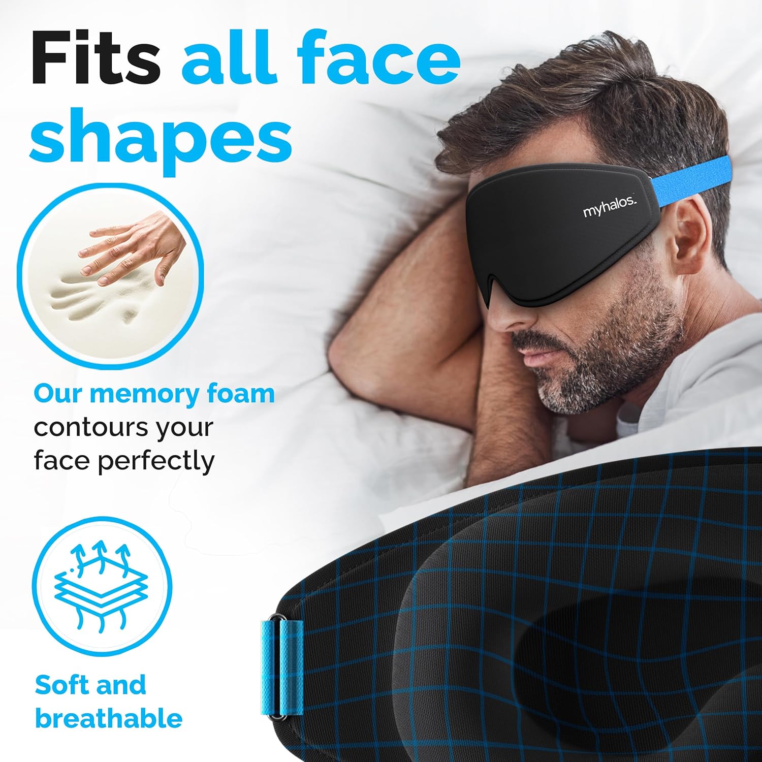 MyHalos 100% Blackout Sleep Masks for Women & Men - Zero Eye Pressure Eye Mask for Sleeping -Our Halo Sleep Mask Includes a Storage Pouch- Black Eye Mask for Travel or Blindfold-3