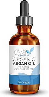 Eva Naturals USDA Certified Organic Morrocan Argan Oil - 100% Pure, Cold Pressed Hair, Nails, Face & Skin Moisturizer - Unrefined, All Natural, Rich Carrier Oil For Dry and Damaged Hair - 2 Oz…