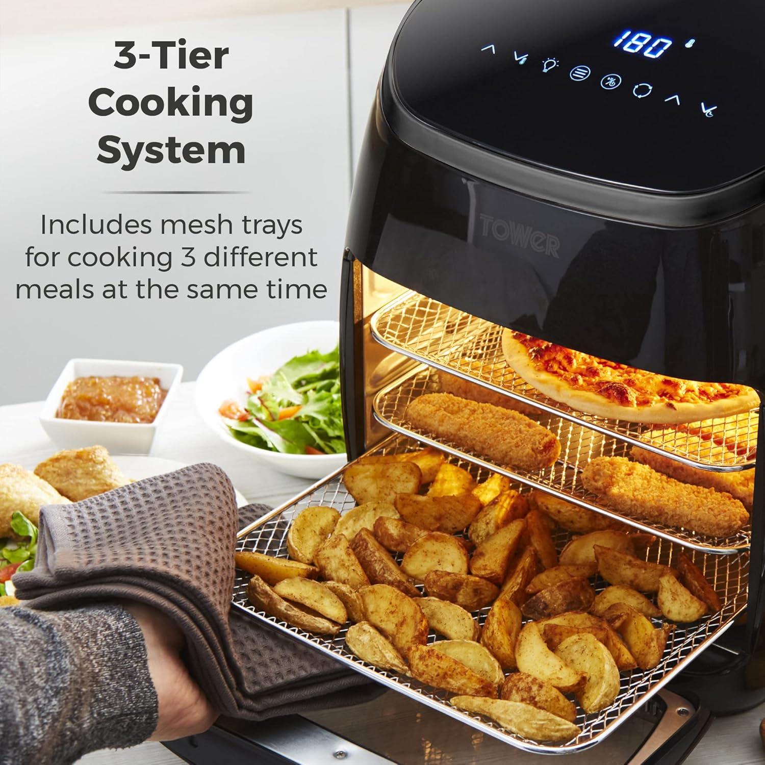 Tower T17076 Xpress Pro Combo 10-in-1 Digital Air Fryer Oven with Rapid Air Circulation, 60-Minute Timer, 11L, 2000W, Black-12