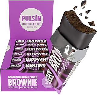 Pulsin - Double Choc Dream High Fibre Brownie - 18 x 35g - 5.3g Fibre, 148 Kcals Per Serving - Gluten Free, Palm Oil Free & Dairy Free Bars