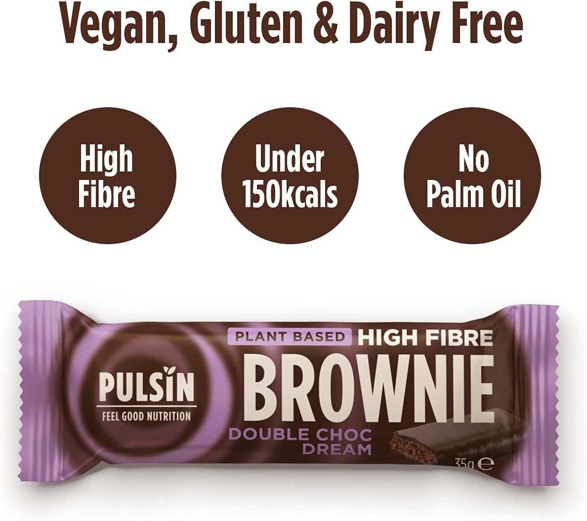 Pulsin - Double Choc Dream High Fibre Brownie - 18 x 35g - 5.3g Fibre, 148 Kcals Per Serving - Gluten Free, Palm Oil Free & Dairy Free Bars-1