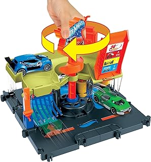 Hot Wheels City Downtown Express Car Wash Playset with 1 Hot Wheels Car, Connects to Other Playsets & Tracks, Gift for Kids Ages 4 to 8 Years Old, HDR27