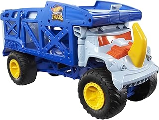 Hot Wheels Monster Trucks Monster Mover Rhino, Toy Car Hauler, Holds 12 1:64 Scale Monster Trucks or 32 Hot Wheels, With Ramp Launch, Gift for Kids 3 Years & Up, HFB13