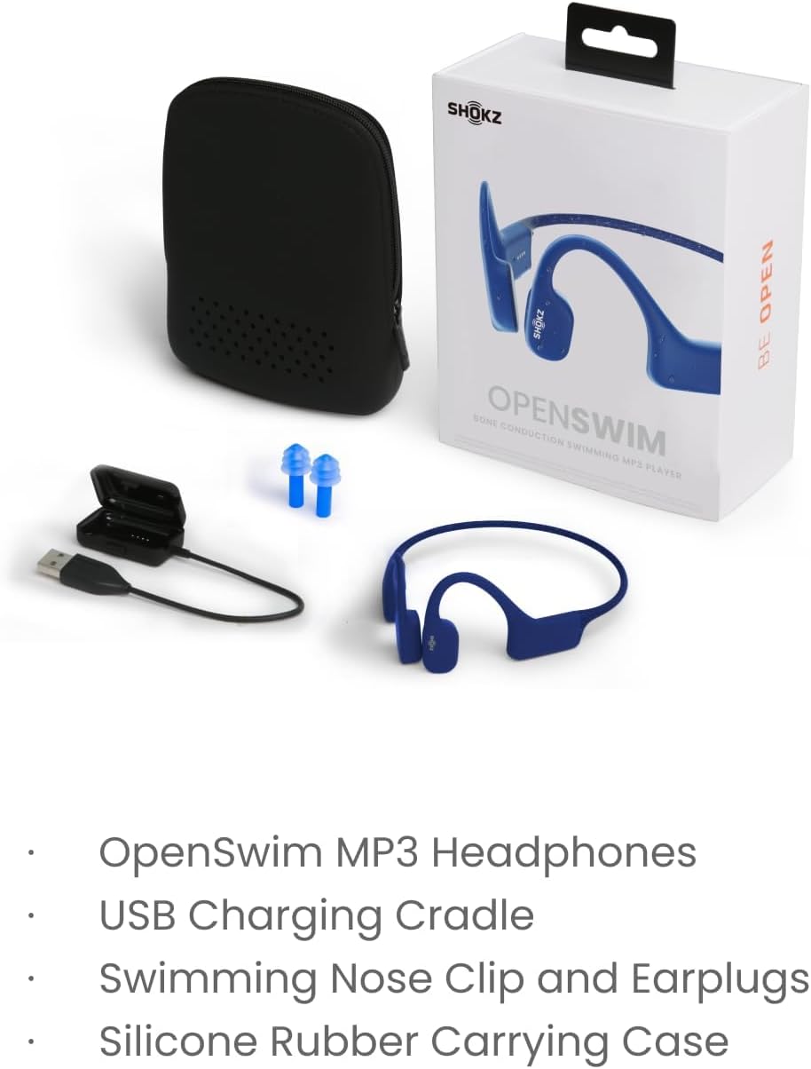 SHOKZ OpenSwim(formerly Xtrainerz) Swimming MP3 Headphones, Open-Ear Bone Conduction Headset, IP68 Waterproof, 4 GB Memory, MP3 Player For Swimming, Surfing, Running【No Bluetooth】（Sapphire Blue）-7