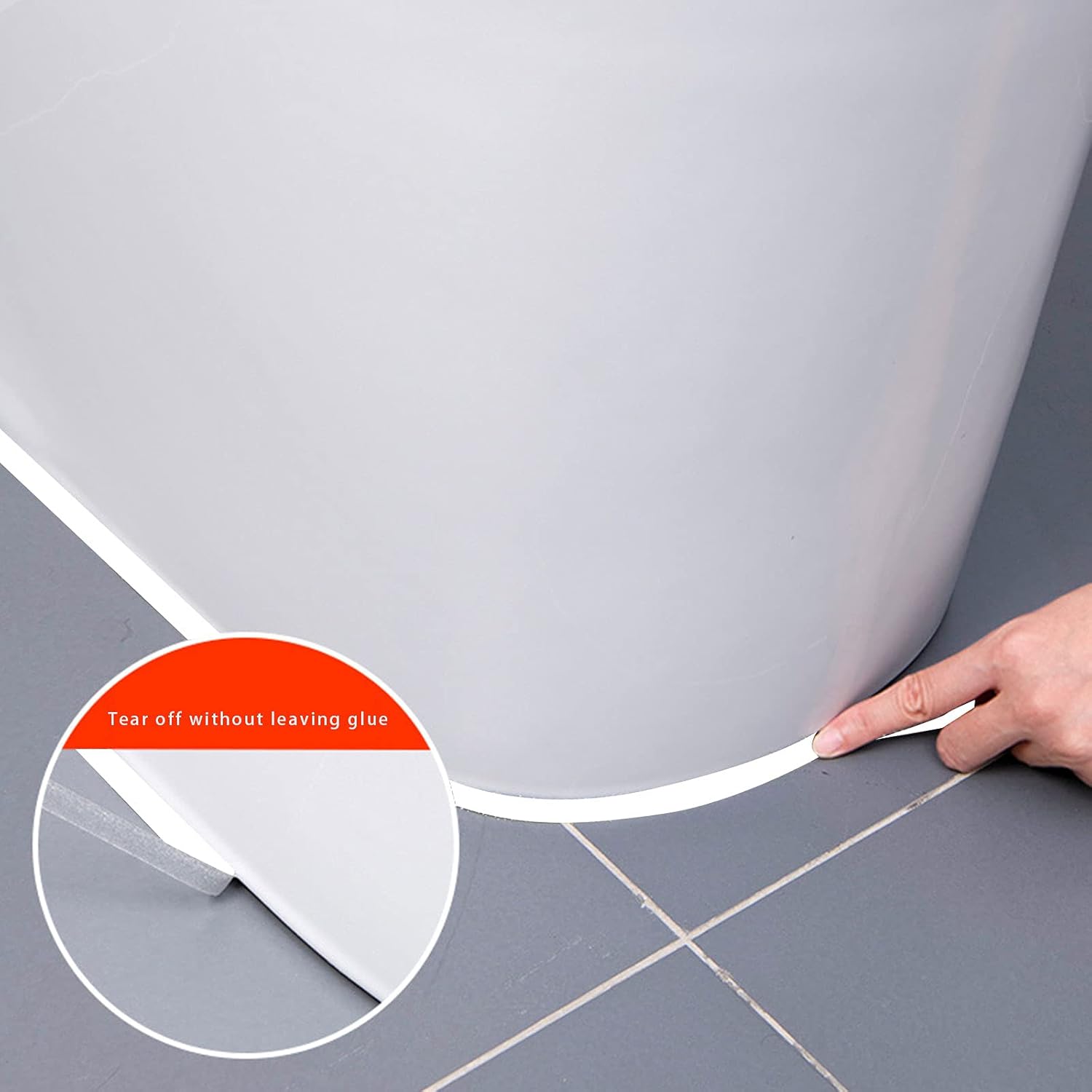 Udewo 6 m Mildewproof Gap Tape, Decorative Sealing Tape Self Adhesive Sealant Tape Ceramic Strips Bathroom Caulk Tape Floor Edge Trim Tape Ceramic Tile Tape Tchen Edge Tape for Wall Kitchen (White)-2